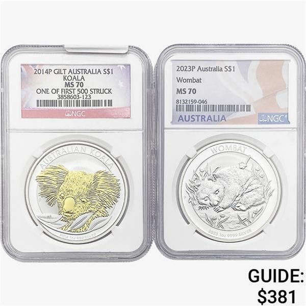 [2]2014-2023 1oz Silver Australia $1 NGC MS70
