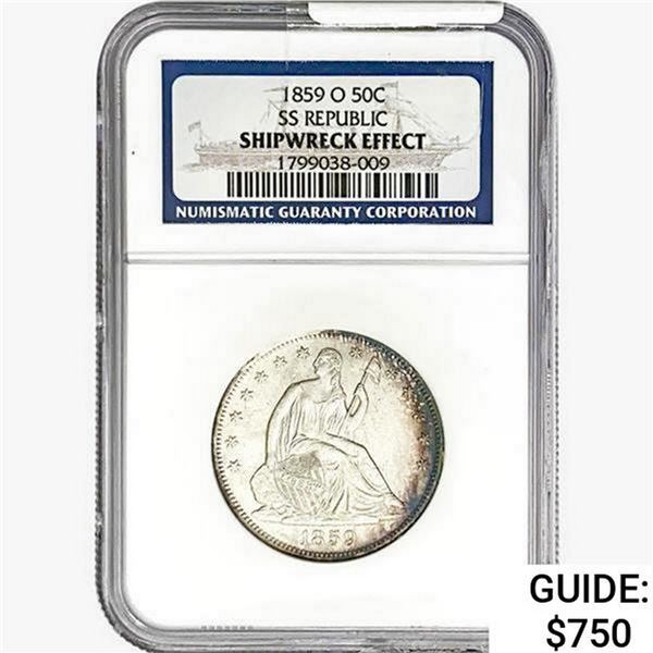 1859-O Seated Lib. 50C NGC Shipwreck Effect SS REP.