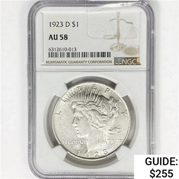 1923-D Silver Peace Dollar NGC AU58