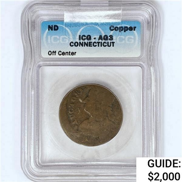 ND Copper Connecticut Token ICG AG$3 Off Center