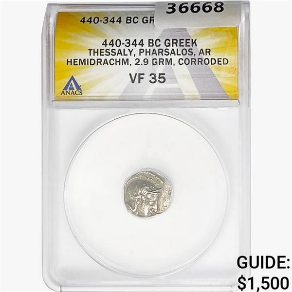 440-344 BC Greek Hemidrachm, Thessaly ANACS VF35