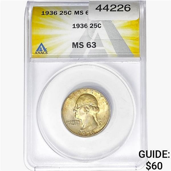 1936 Washington Silver Quarter ANACS MS63