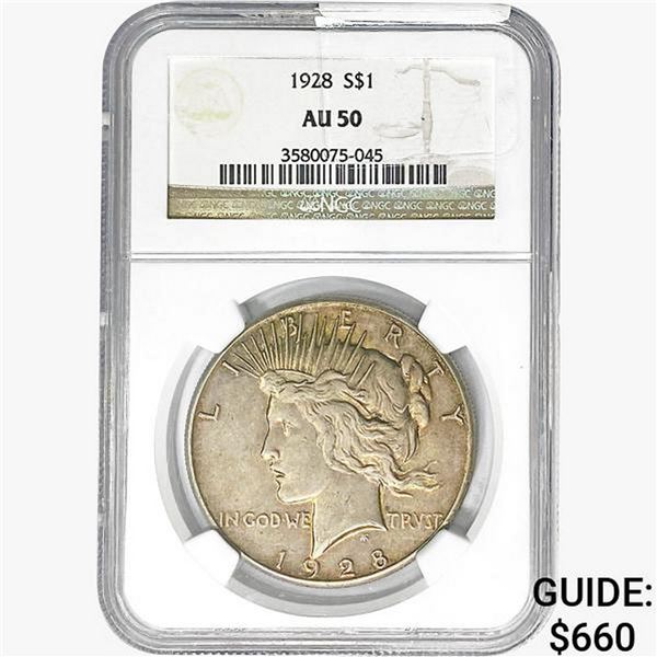 1928 Silver Peace Dollar PCGS AU50