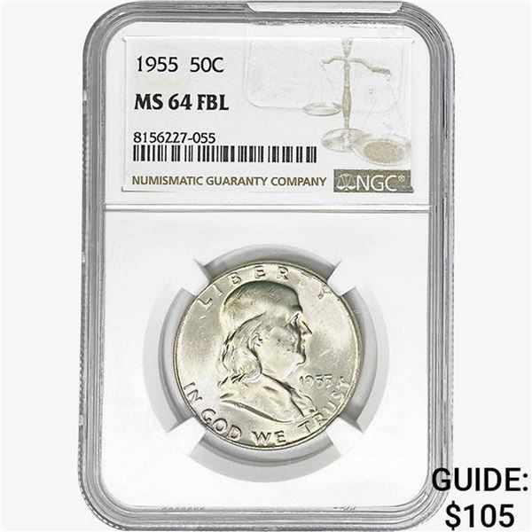 1955 Franklin Half Dollar NGC MS64 FBL
