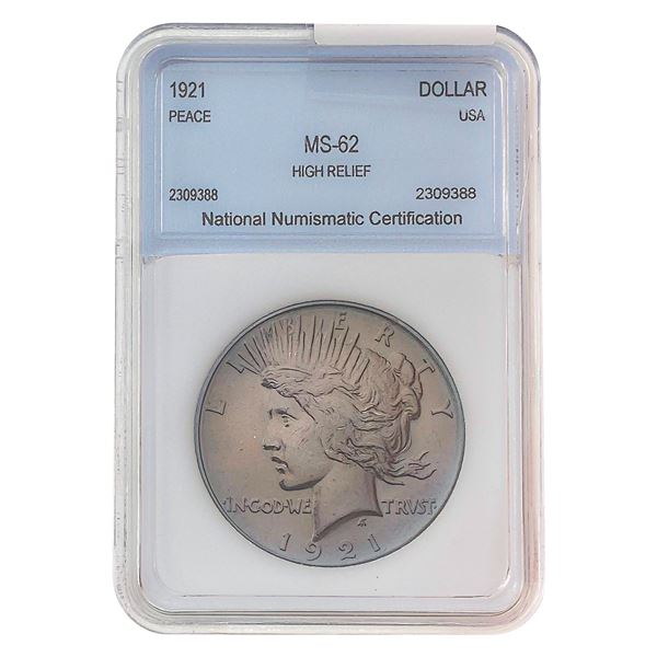 1921 Silver Peace Dollar NNC MS62 High Relief