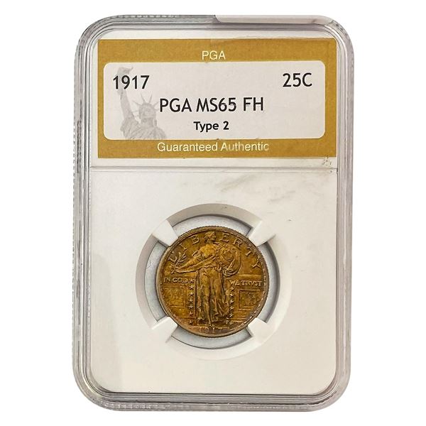 1917 T2 Standing Liberty Quarter PGA MS65 FH