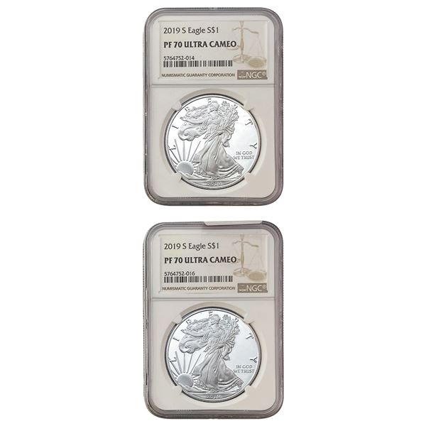 [2 Coins] 2019-S US Silver Eagle Lot NGC PF70 DCAM