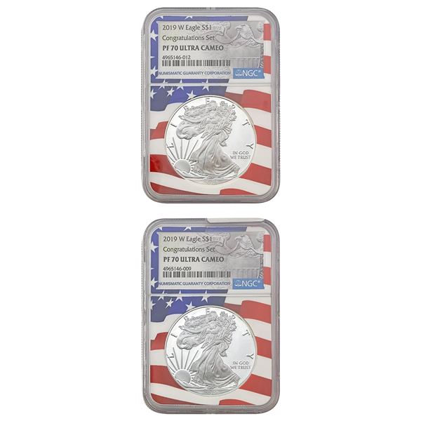[2 Coins] 2019-W US Silver Eagle Lot NGC PF70 DCAM