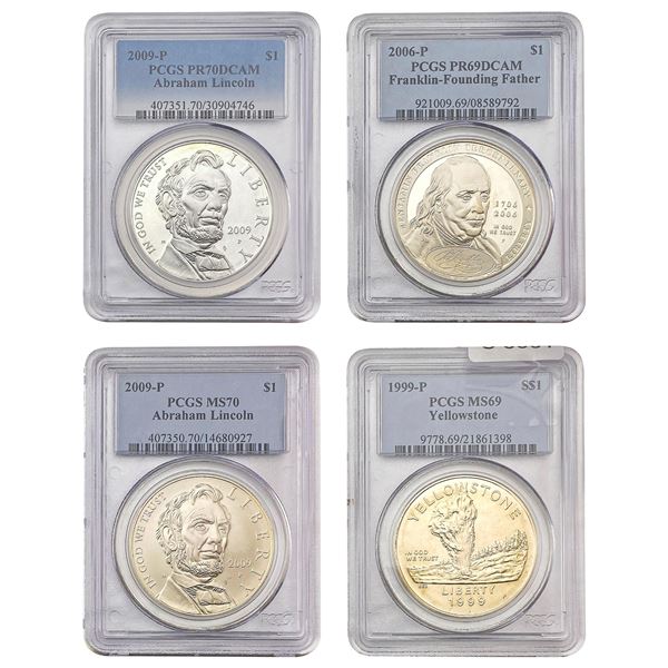 [4 Coins] 1999-2009 US Commem. Silver Dollars PCGS MS/PR69/70 DCAM