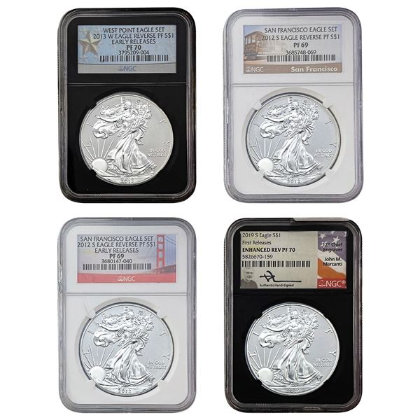 [4 Coins] 2012-2019 US SIlver Eagle Lot NGC PF69/70