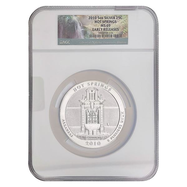 2010 Hot Springs 5oz Silver Round NGC MS69