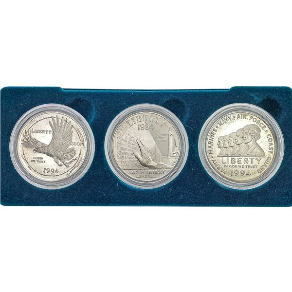 [3 Coins] 1994 US Veterans 3 Coin Silver Dollar Set