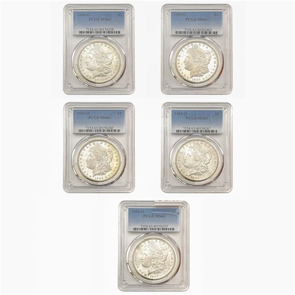 [5 Coins] 1884-O BU Graded Morgan Dollar Lot PCGS MS63