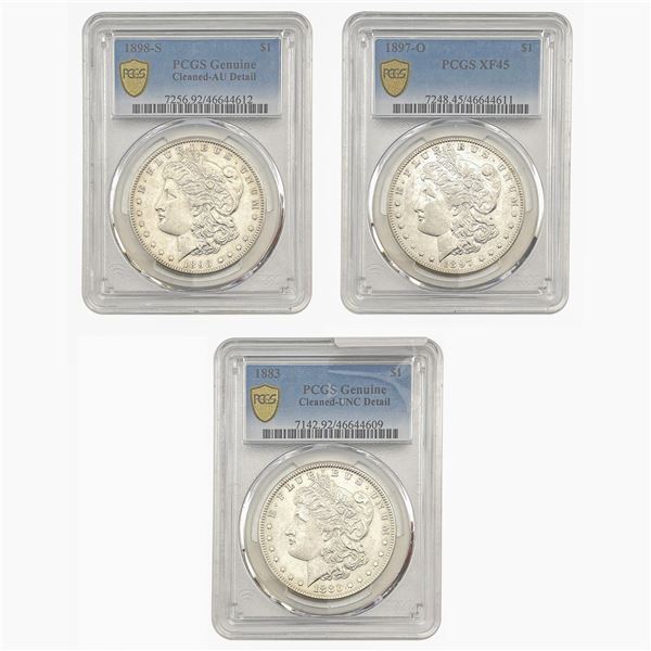 [3 Coins] 1883-1898 Better Date Morgan Silver Dollar Lot PCGS XF-UNC