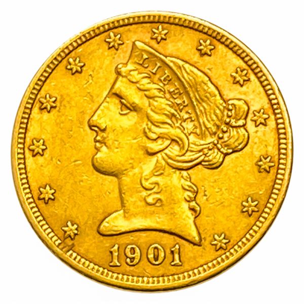 1901 $5 Gold Half Eagle CHOICE AU