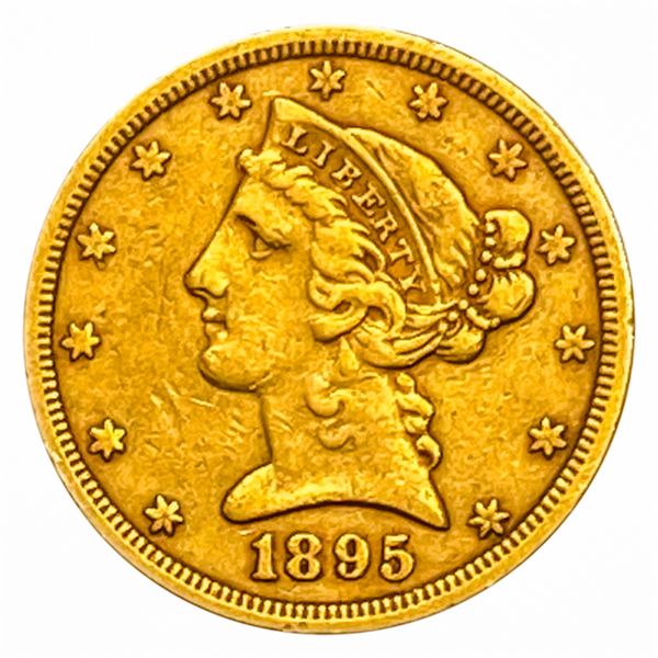 1895 $5 Gold Half Eagle LIGHTLY CIRCULATED