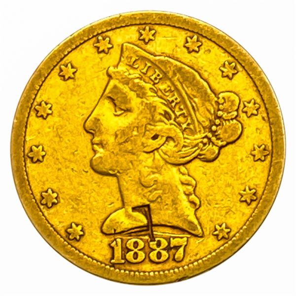 1887-S $5 Gold Half Eagle HIGH GRADE