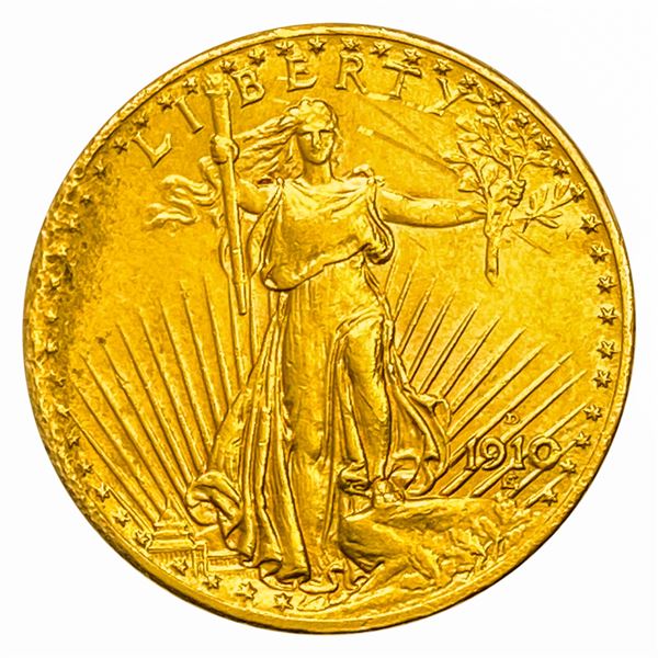 1910-D $20 Gold Double Eagle CHOICE AU