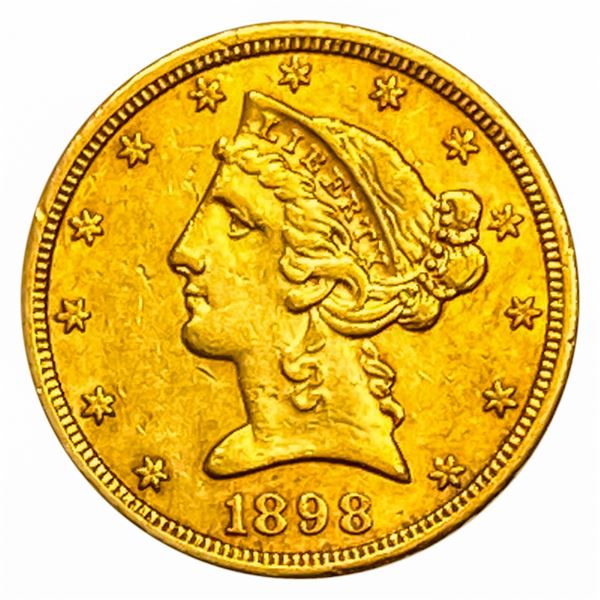 1898-S $5 Gold Half Eagle CHOICE AU