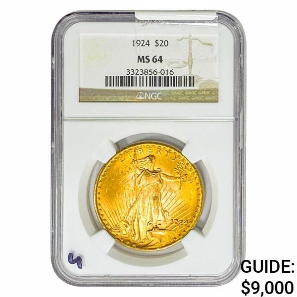 1924 $20 Gold Double Eagle NGC MS64