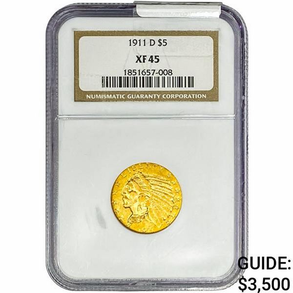 1911-D $5 Gold Half Eagle NGC XF45