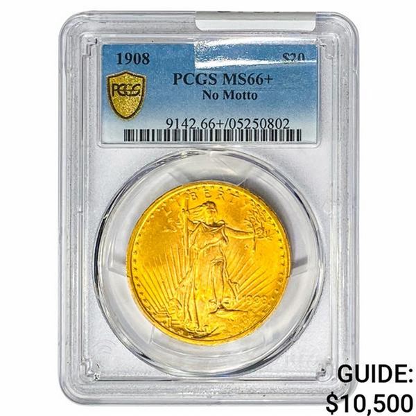 1908 $20 Gold Double Eagle PCGS MS66+ No Motto