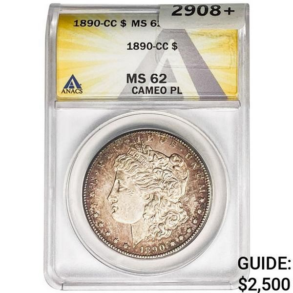 1890-CC Morgan Silver Dollar ANACS MS62 CAMEO PL