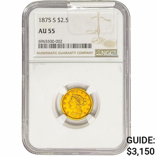 1875-S $2.50 Gold Quarter Eagle NGC AU55