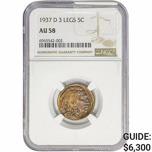 1937-D Buffalo Nickel NGC AU58 3 Legs