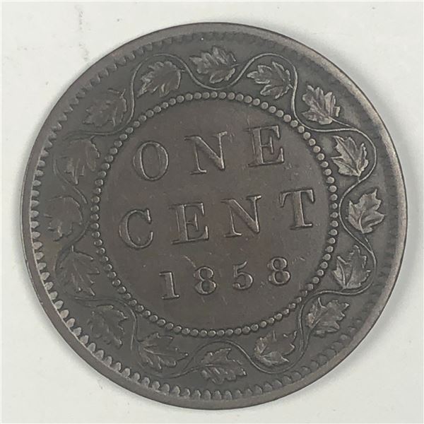 Canadian Large Cent 1858 VF++ Full Stem