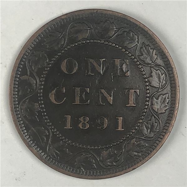 Canadian Large Cent 1891 AU+ LDLL