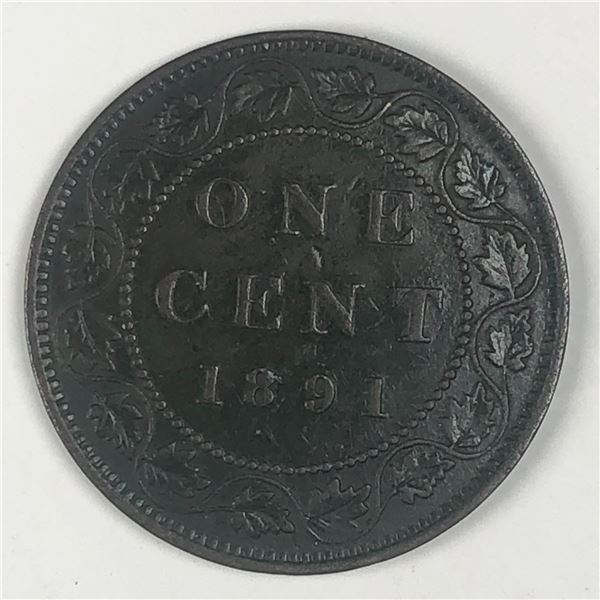 Canadian Large Cent 1891 VF+ SLSD