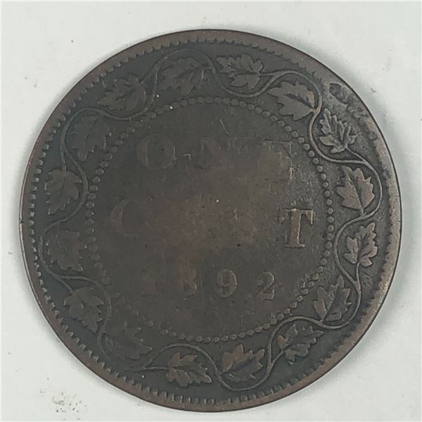 Canadian Large Cent 1892 VG OBV 4