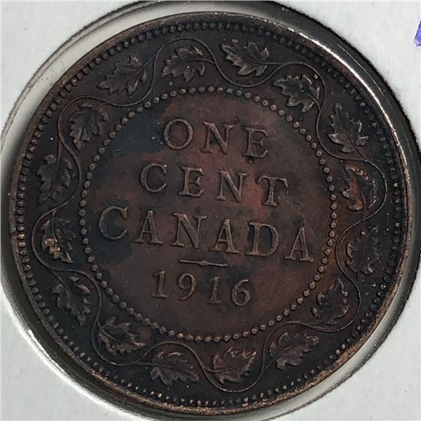 Canadian Large Cent 1916 AU+