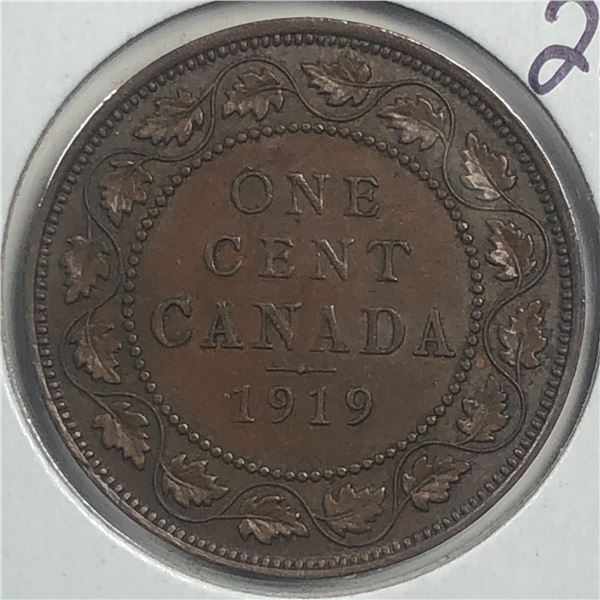 Canadian Large Cent 1919 AU+