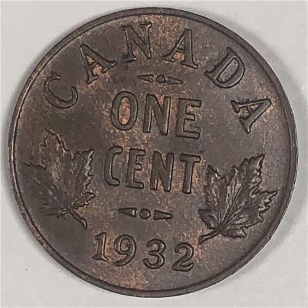 Canadian Small  Cent 1932 UNC Trace Red
