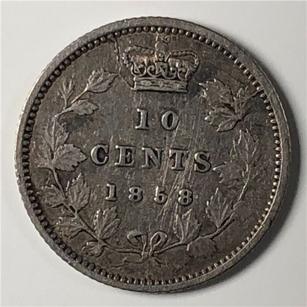 Canadian .10 Cent Dime 1858 5over5 Nice Example