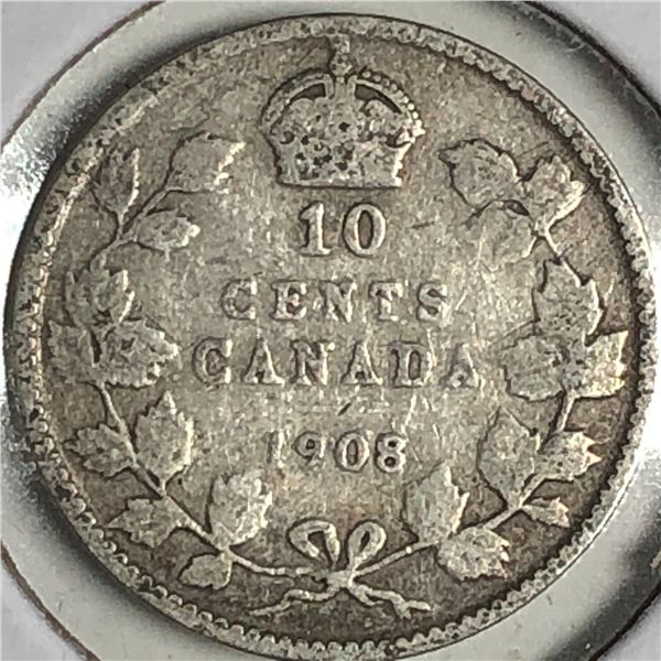Canadian .10 Cent Dime 1908