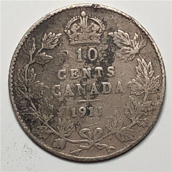 Canadian .10 Cent Dime 1911 vf