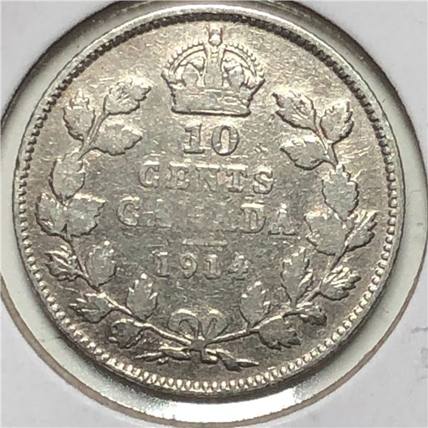 Canadian .10 Cent Dime 1914 vf