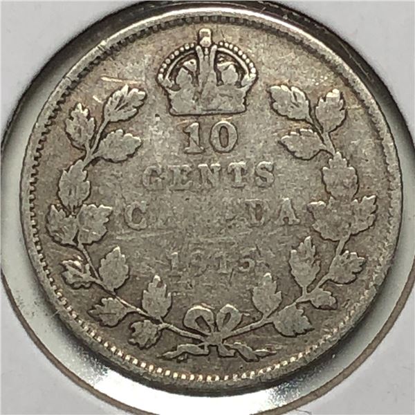 Canadian .10 Cent Dime 1915 vg+