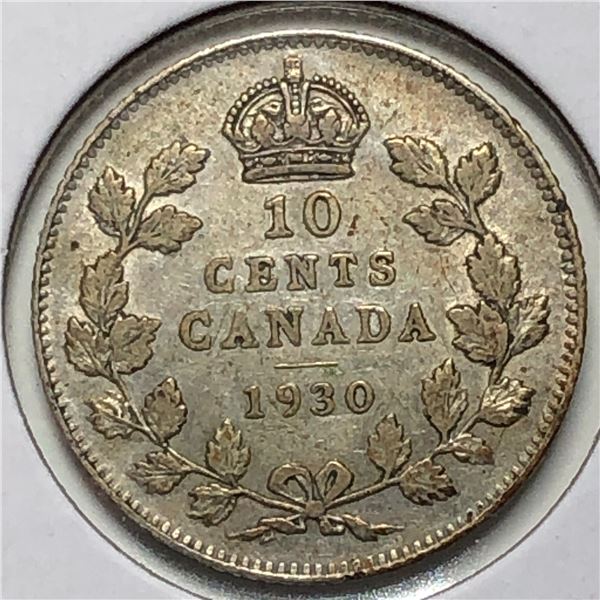 Canadian .10 Cent Dime 1930 vf+