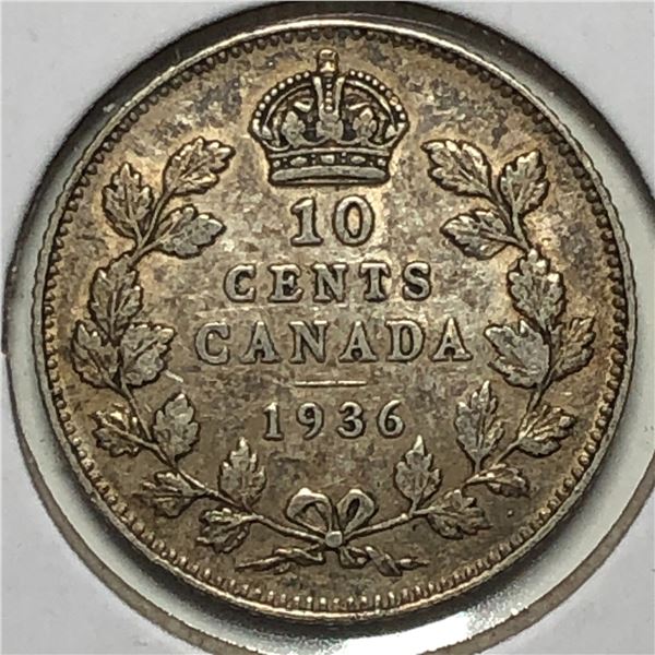 Canadian .10 Cent Dime 1936 IMP