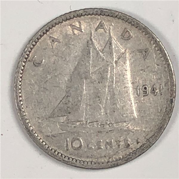 Canadian .10 Cent Dime 1941 VF