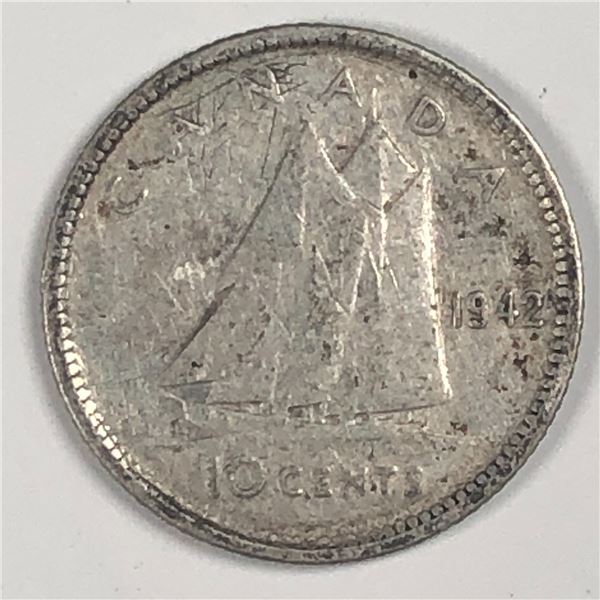 Canadian .10 Cent Dime 1942 VF