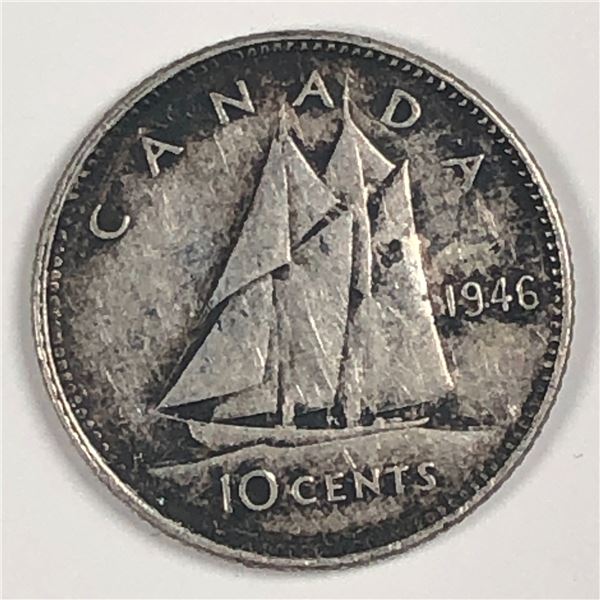 Canadian .10 Cent Dime 1946 F