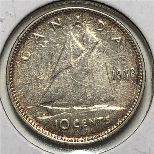 Canadian .10 Cent Dime 1948 VF