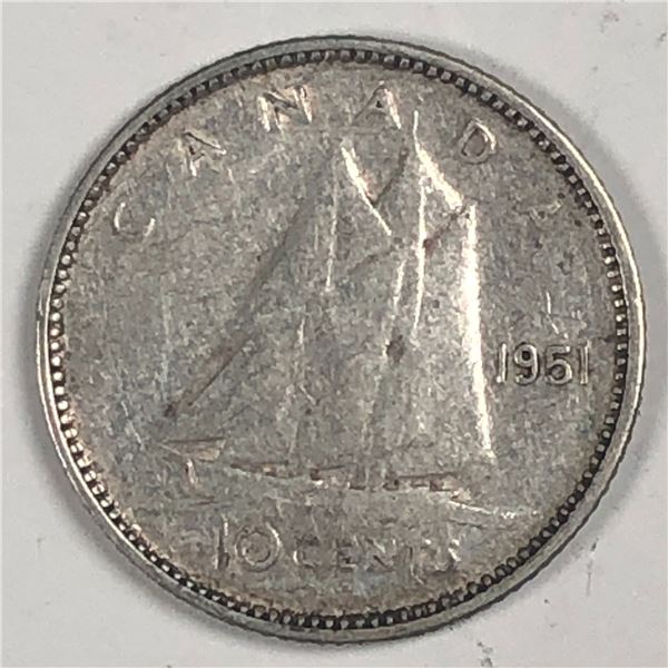 Canadian .10 Cent Dime 1951