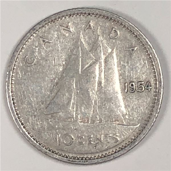 Canadian .10 Cent Dime 1954 VF+