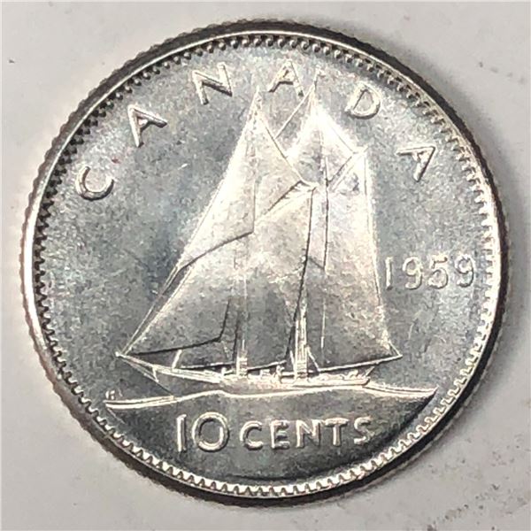 Canadian .10 Cent Dime 1959 BU Cameo